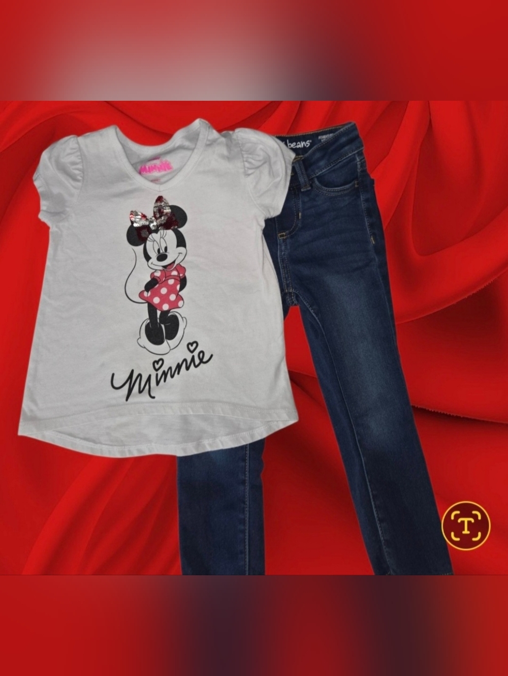 Disney Girls White Minnie Mouse Top & Jumping Beans Jeans 3T